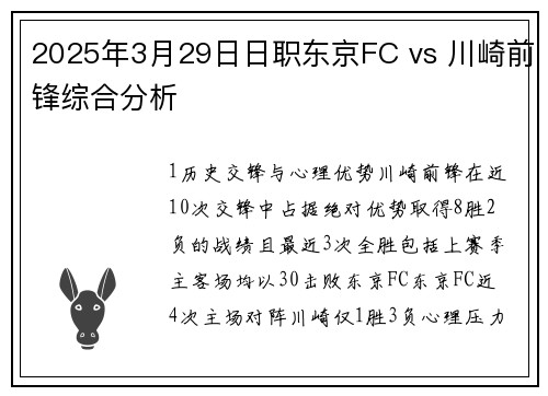 2025年3月29日日职东京FC vs 川崎前锋综合分析