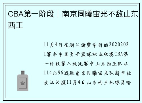 CBA第一阶段丨南京同曦宙光不敌山东西王
