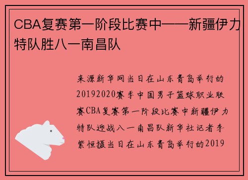CBA复赛第一阶段比赛中——新疆伊力特队胜八一南昌队