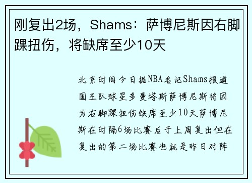 刚复出2场，Shams：萨博尼斯因右脚踝扭伤，将缺席至少10天