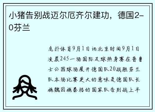 小猪告别战迈尔厄齐尔建功，德国2-0芬兰