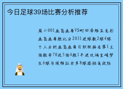 今日足球39场比赛分析推荐